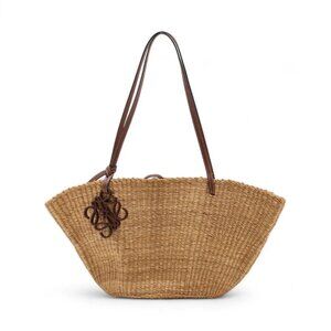 Loewe Small Basket Elephant Straw Bag Beige x Brown